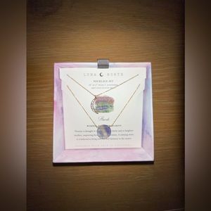 LUNA NORTE NECKLACE, CRESCENT MOON AND FLUORITE STONE, GOLD, NEW
